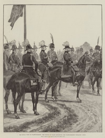 Der königliche Besuch in Warwickshire, der Prinz von Wales überprüft das Warwickshire Yeomanry Corps von Melton Prior